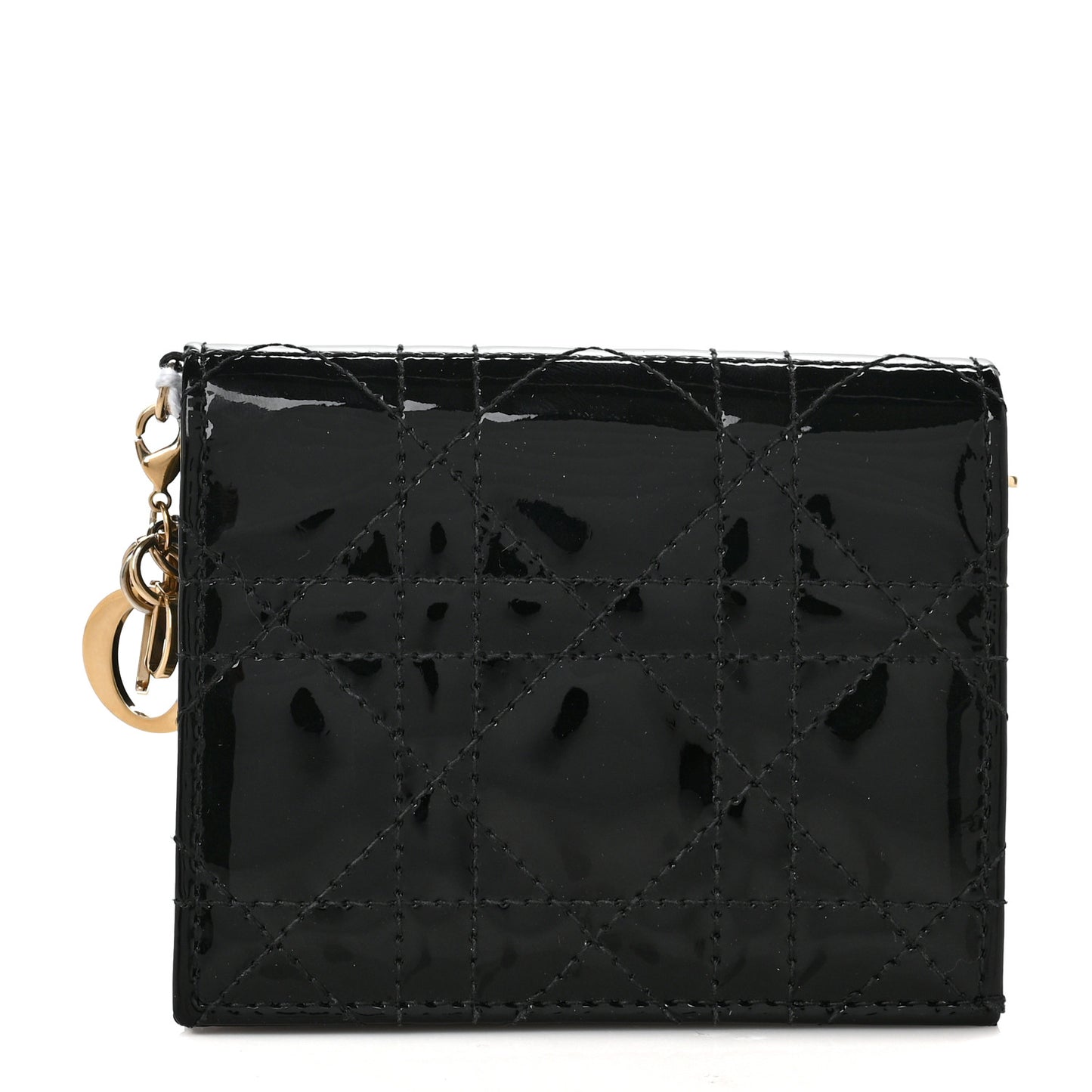 Patent Cannage Mini Lady Dior Wallet Black