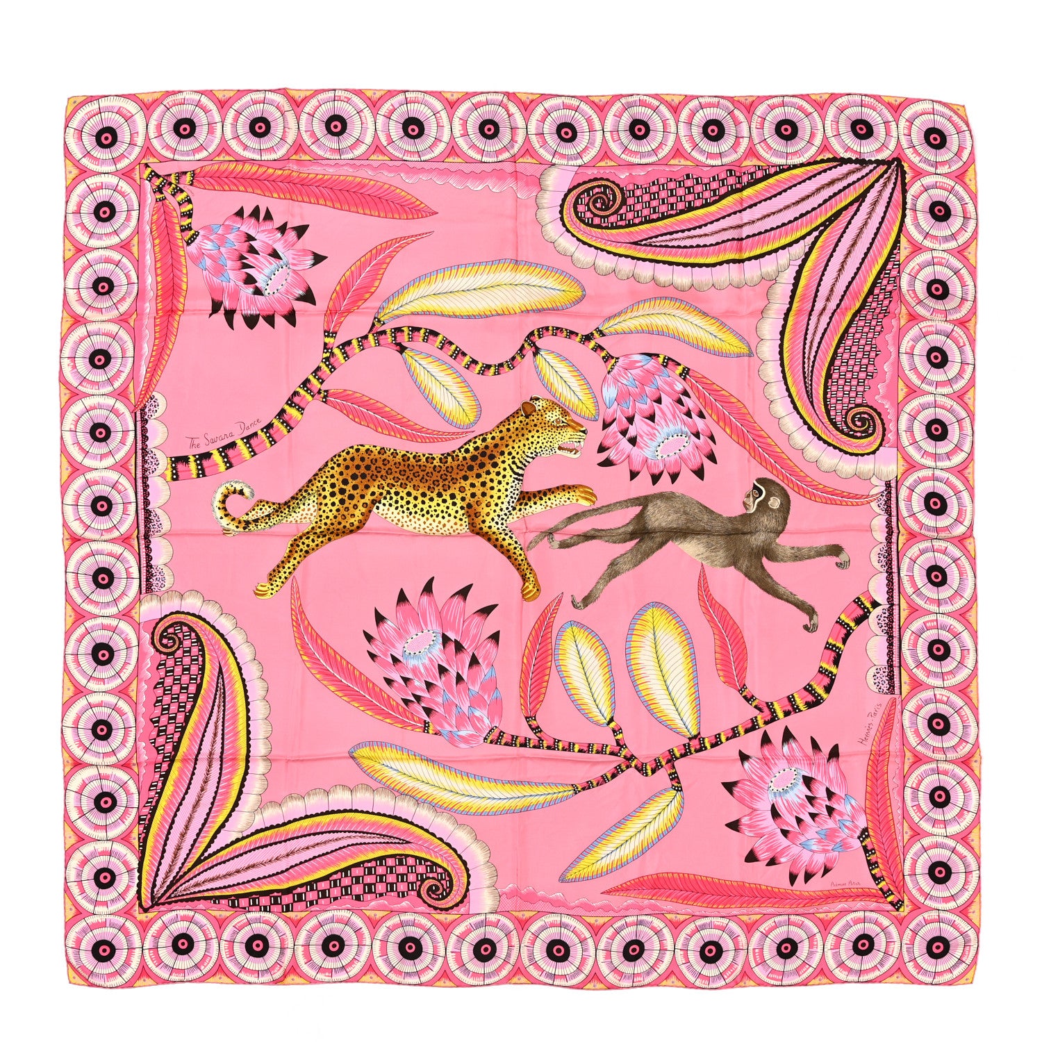 Hermes Silk The Savana Dance Wash 140 Scarf Rose Malabar Jaune Vieux Rose 1 of 6