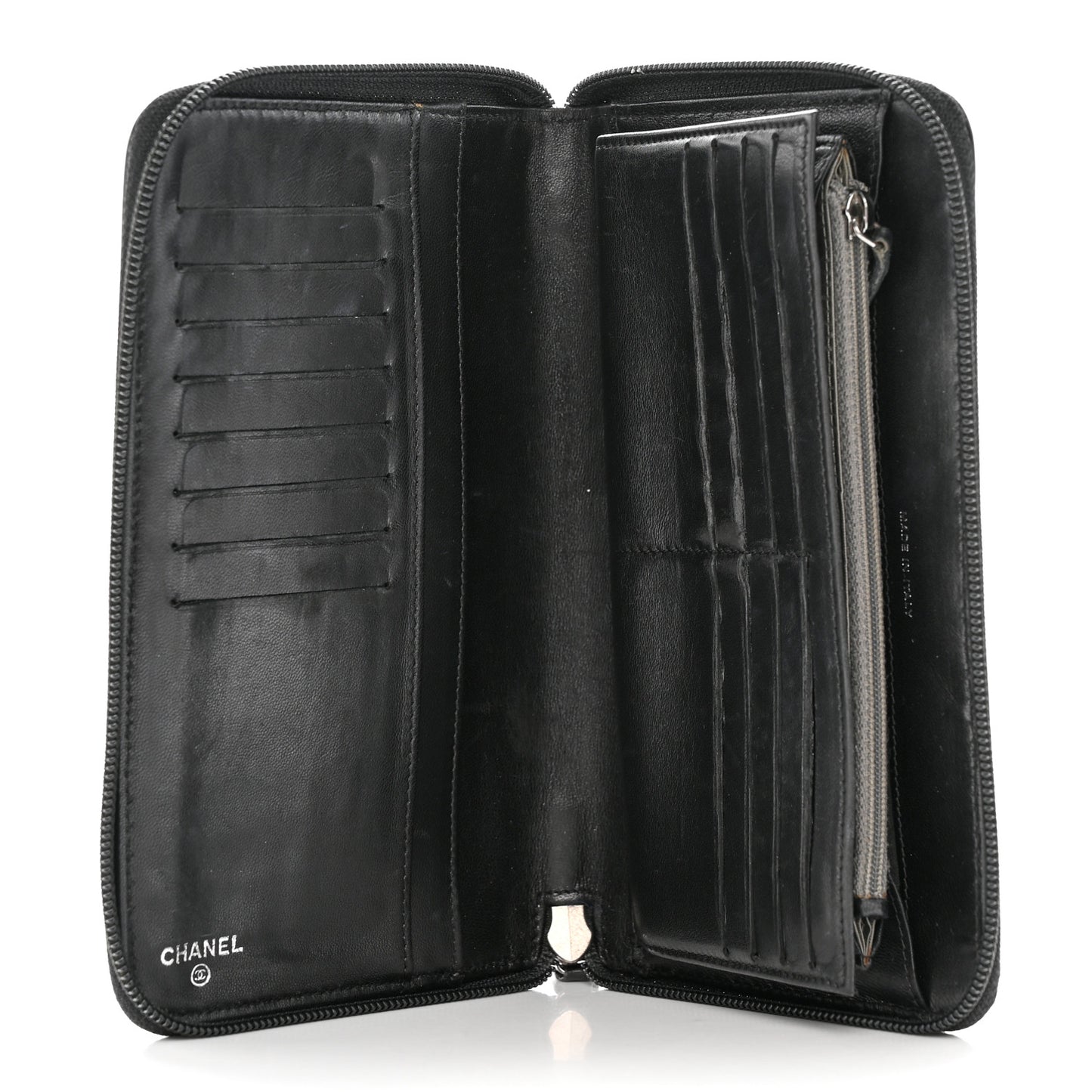 Lambskin Camellia Embossed Zip Around Organizer Wallet Black
