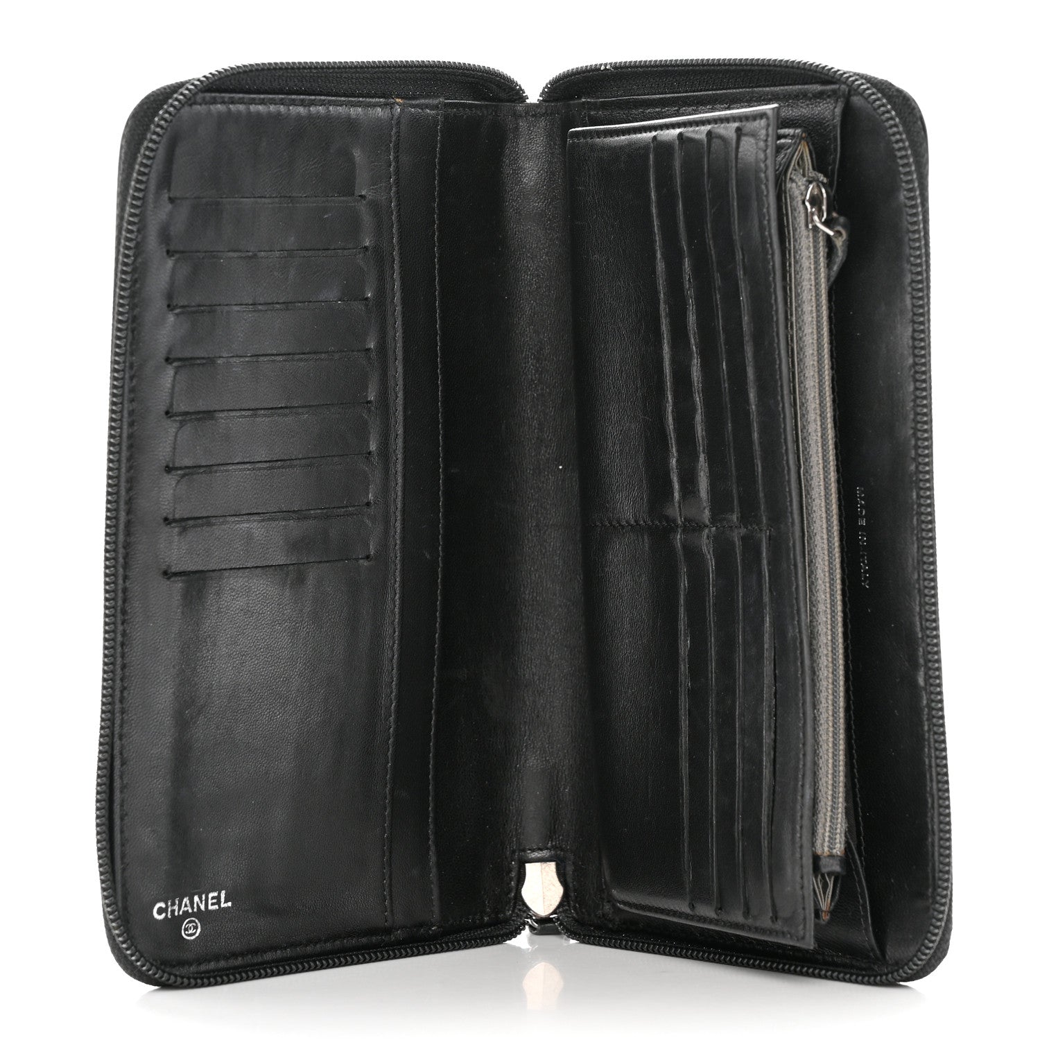 Chanel Lambskin Camellia Embossed Zip Around Organizer Wallet Black 5 of 16