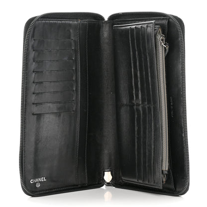 Chanel Lambskin Camellia Embossed Zip Around Organizer Wallet Black 5 of 16