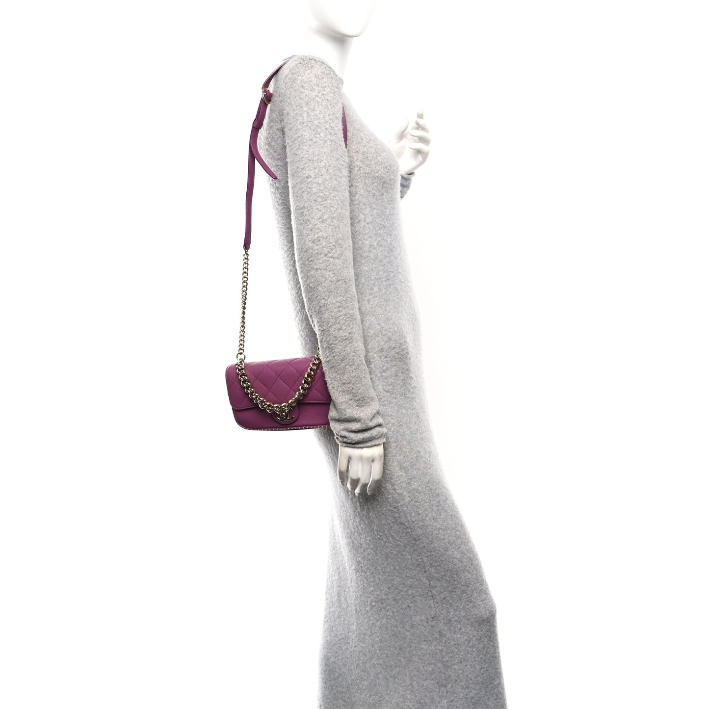 Caviar Quilted Mini Studded Flap  Purple