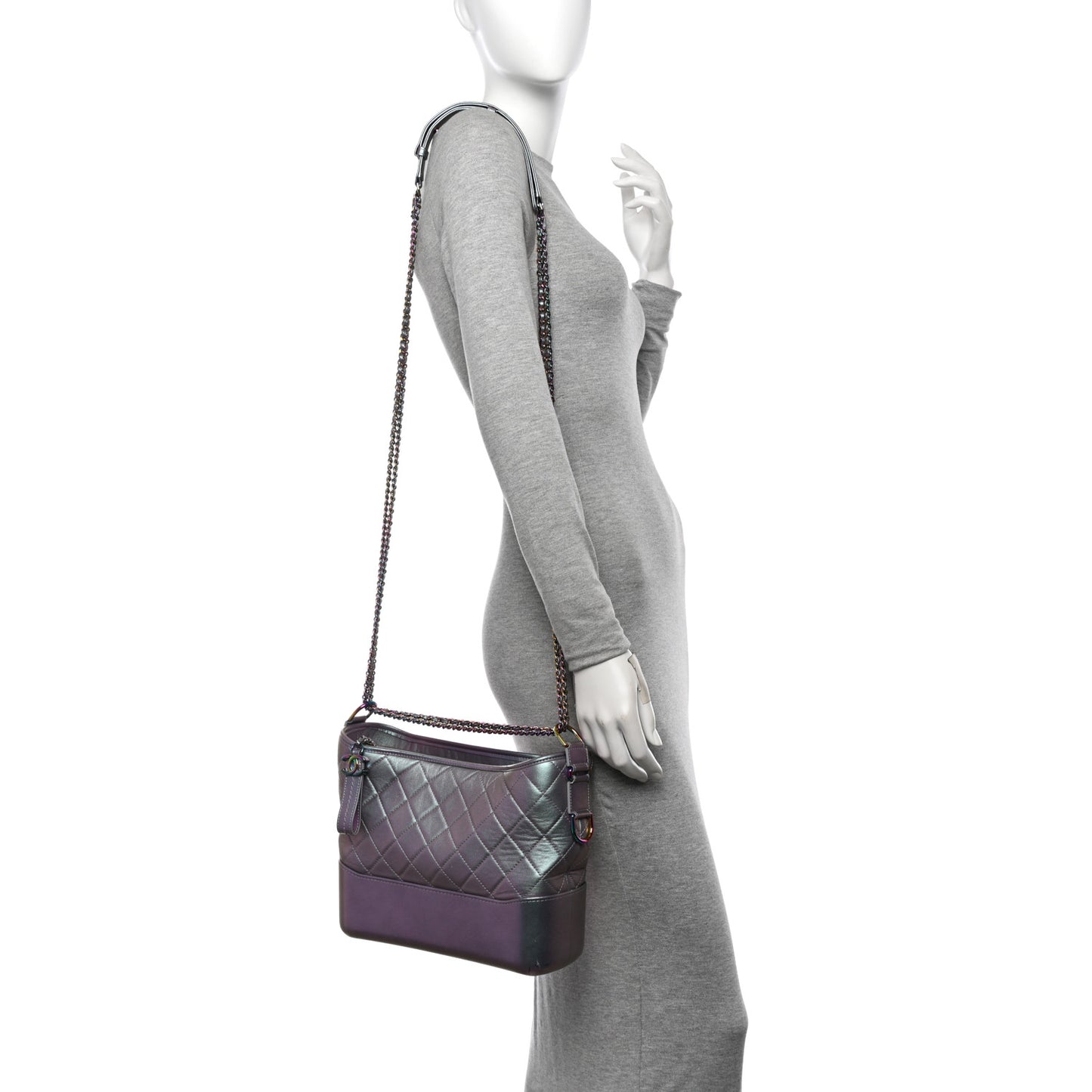 Iridescent Lambskin Calfskin Quilted Medium Gabrielle Hobo Light Purple