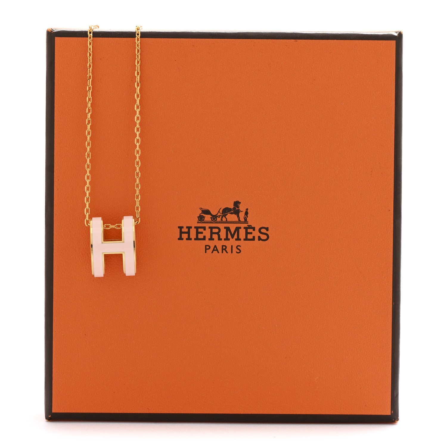Hermes Lacquered Gold Pop H Pendant Necklace  Rose Dragee 7 of 7