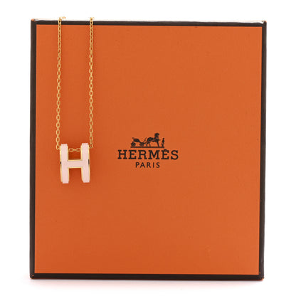 Hermes Lacquered Gold Pop H Pendant Necklace  Rose Dragee 7 of 7
