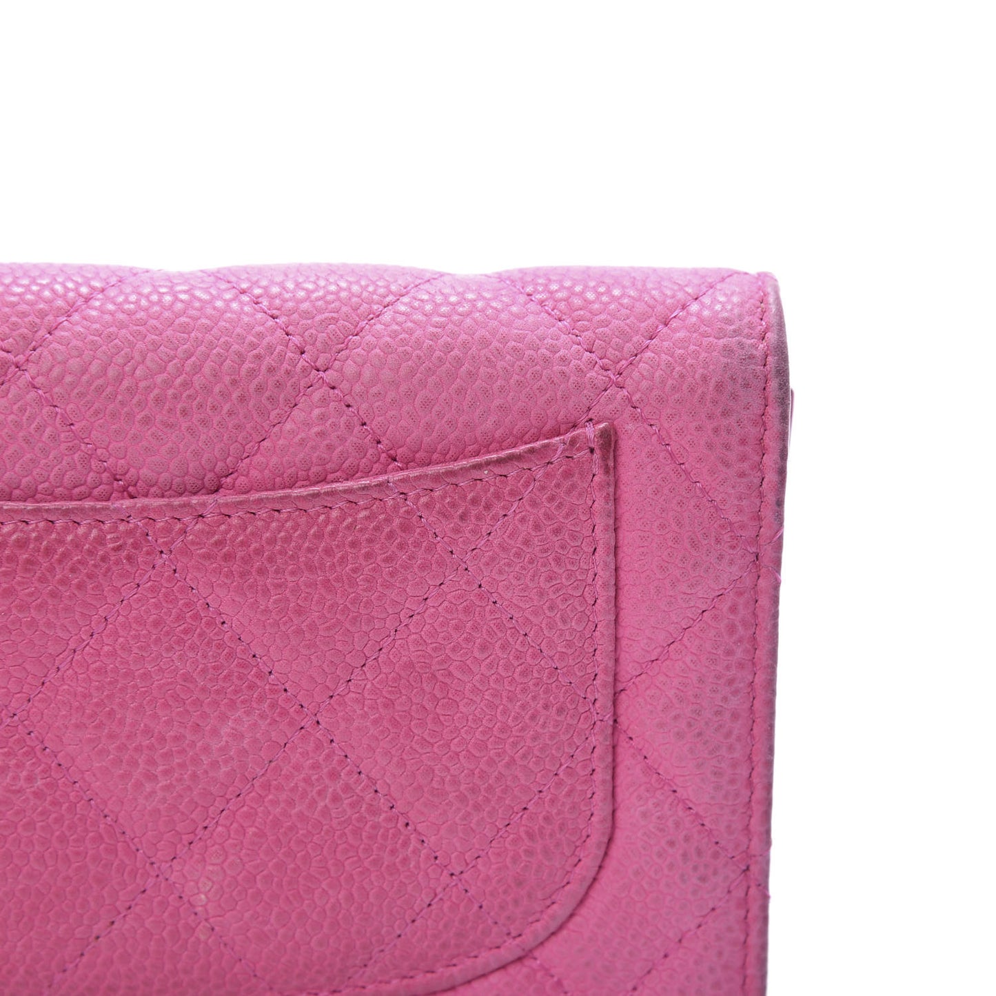 Iridescent Caviar Quilted Large Flap Wallet Pink