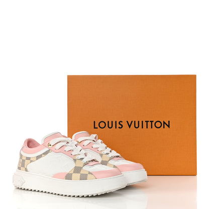 Louis Vuitton Monogram Embossed Calfskin Damier Azur Time Out Sneakers 39 Rose Clair Pink 9 of 9