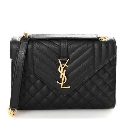Saint Laurent Grain De Poudre Textured Mixed Matelasse Triquilt Medium Monogram Satchel Black 1 of 9
