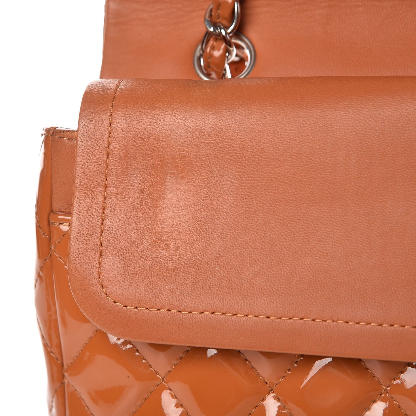 Patent Quilted Medium Double Flap Orange