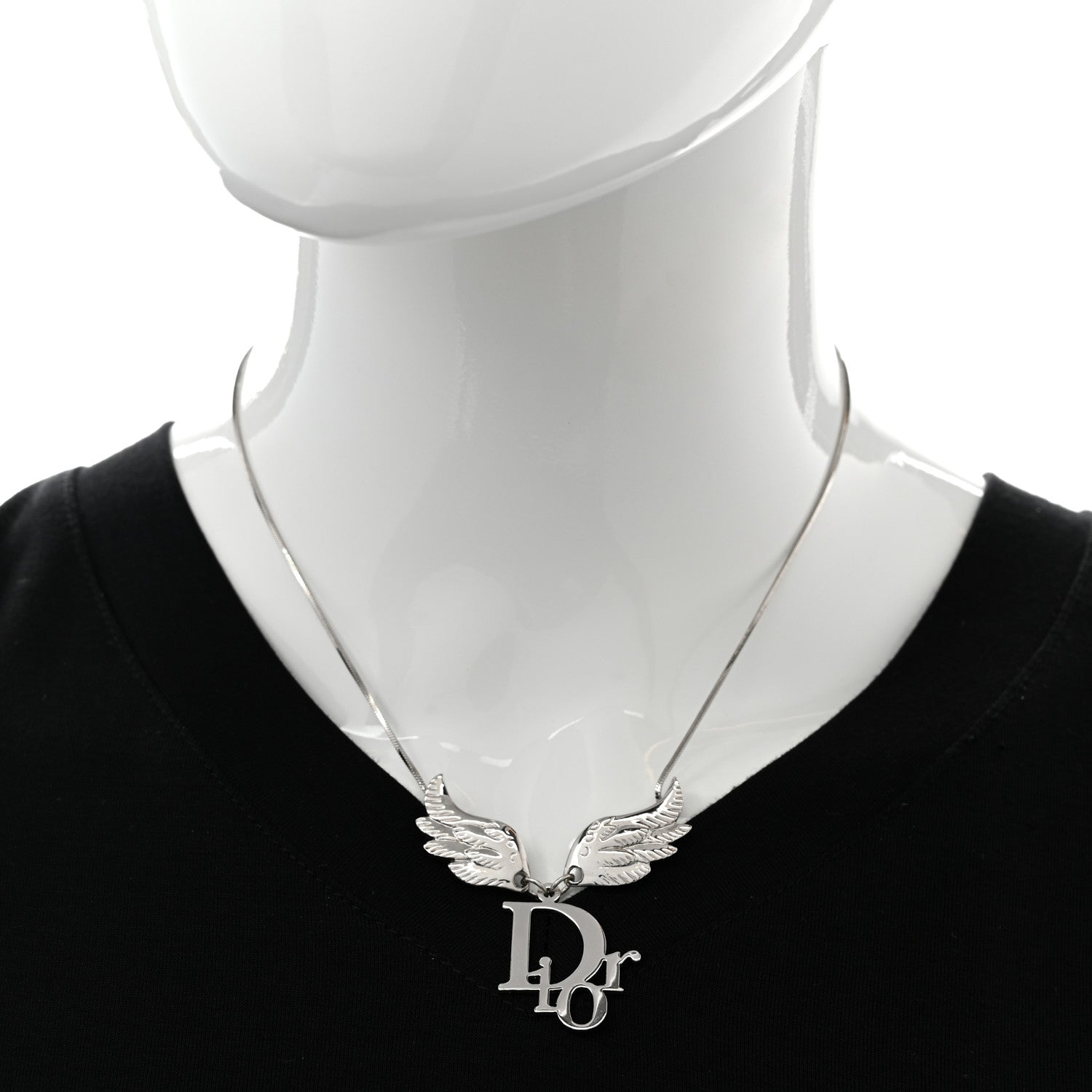 Christian Dior Metal Logo Wings Necklace Silver 2 of 6