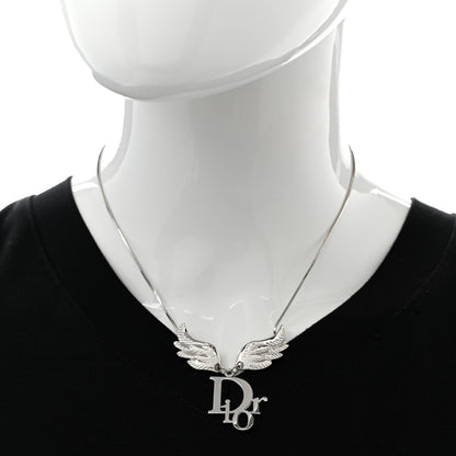 Christian Dior Metal Logo Wings Necklace Silver 2 of 6