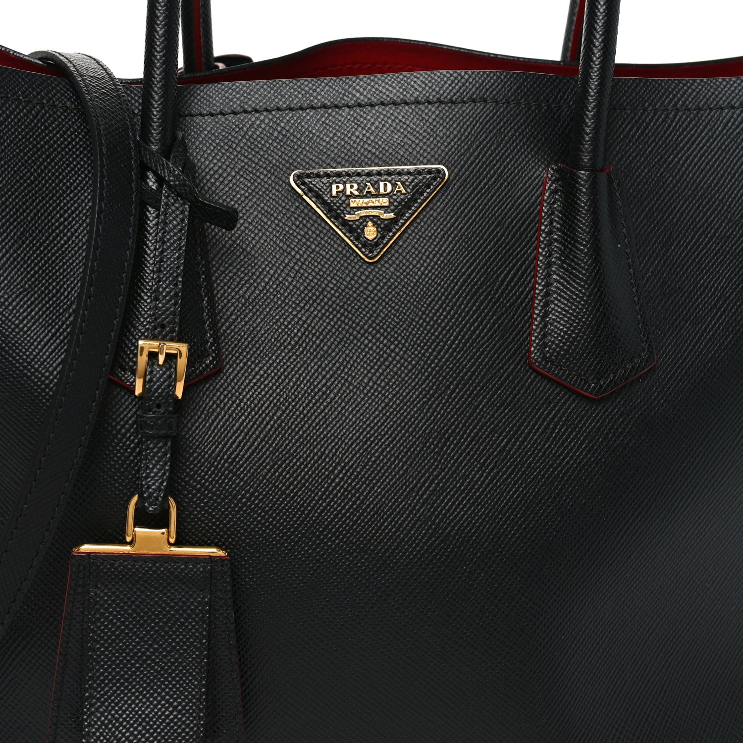 Prada Saffiano Cuir Large Double Bag Black Fuoco 7 of 9