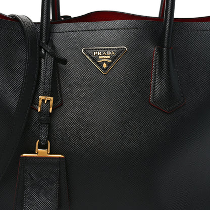 Prada Saffiano Cuir Large Double Bag Black Fuoco 7 of 9