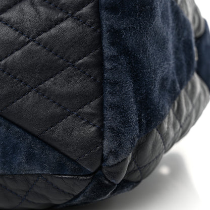 Chanel Goatskin Suede Calfskin Quilted Patchwork Drawstring Bag Blue 16 of 16