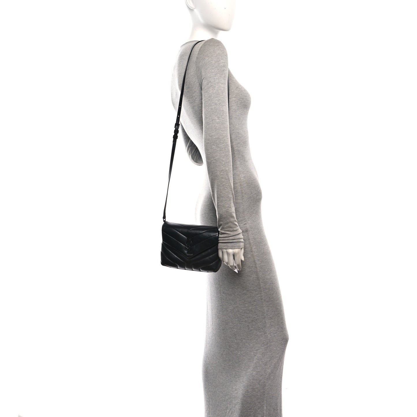 Calfskin Y Quilted Monogram Monochrome Toy Loulou Crossbody Bag Black Black