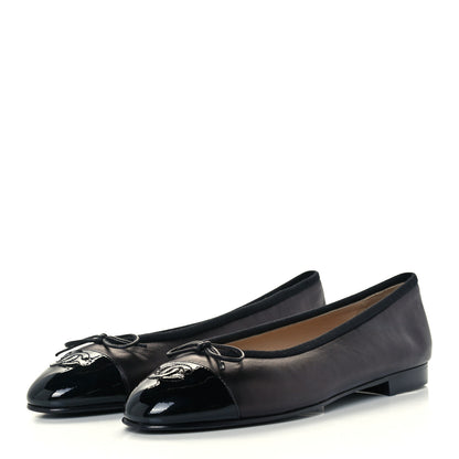Chanel Lambskin Patent Cap Toe Ballerina Flats 40 Black 2 of 10