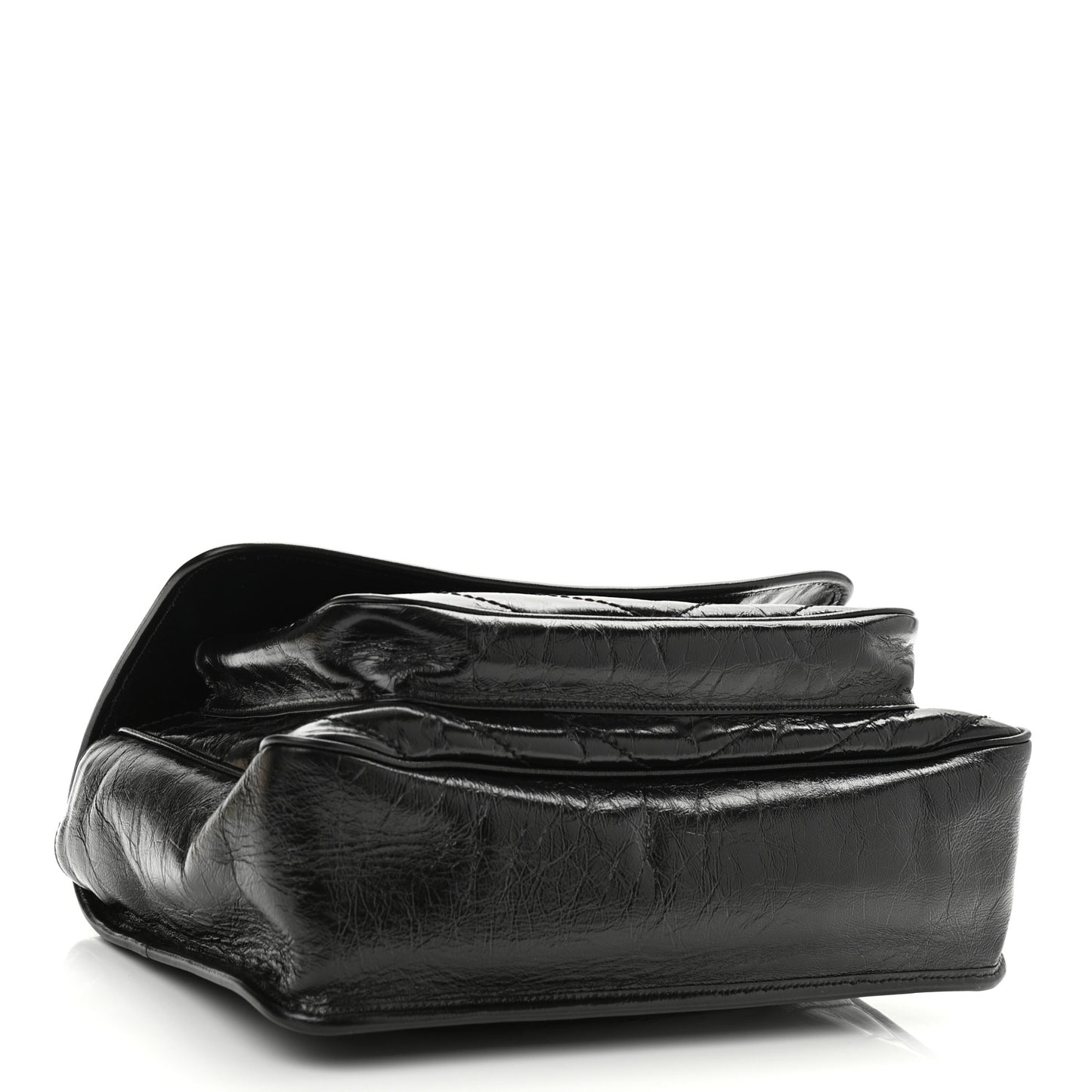 Crinkled Calfskin Matelasse Monogram Large Niki Chain Satchel Black