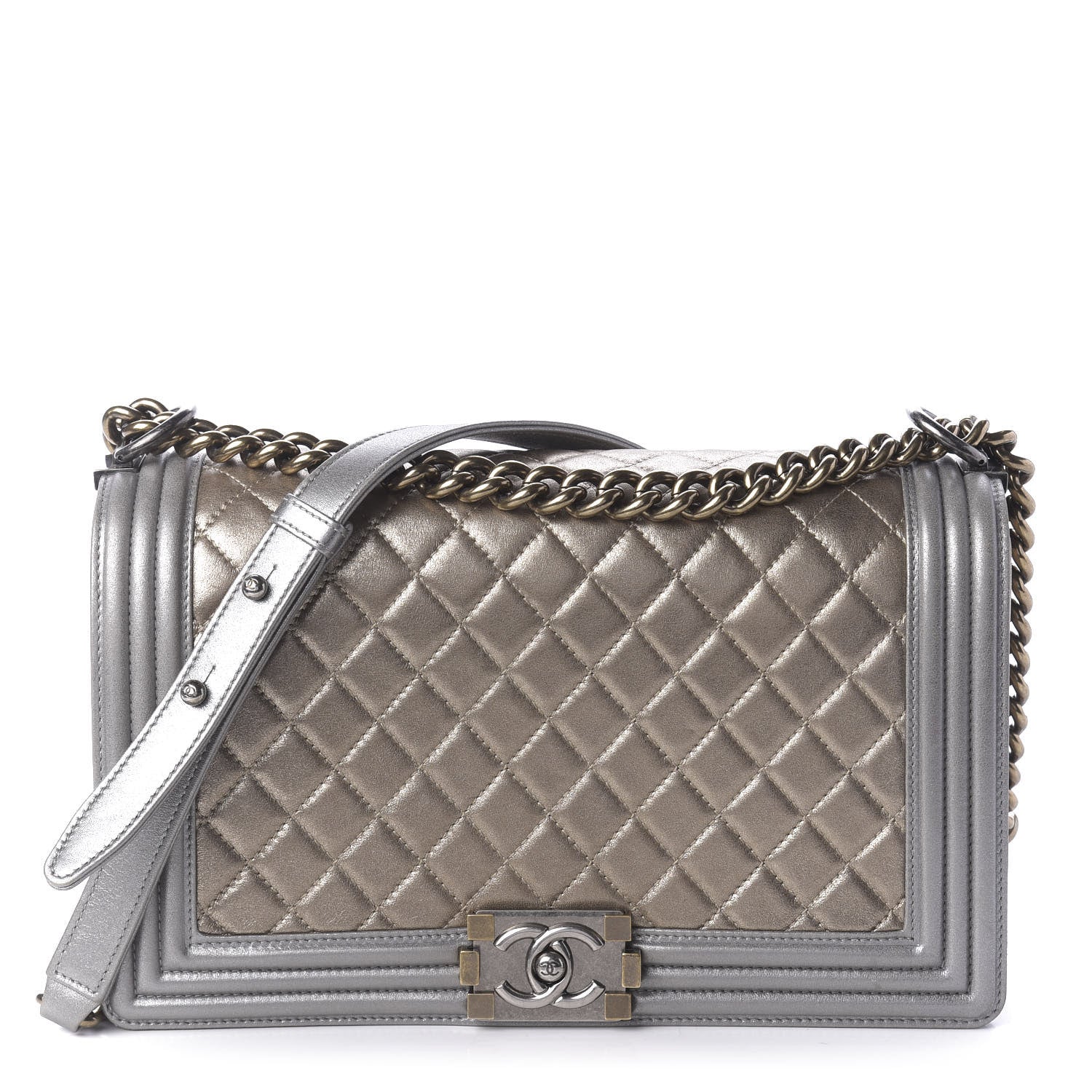 Chanel Metallic Calfskin Quilted New Medium Boy Flap Khaki 1 of 10