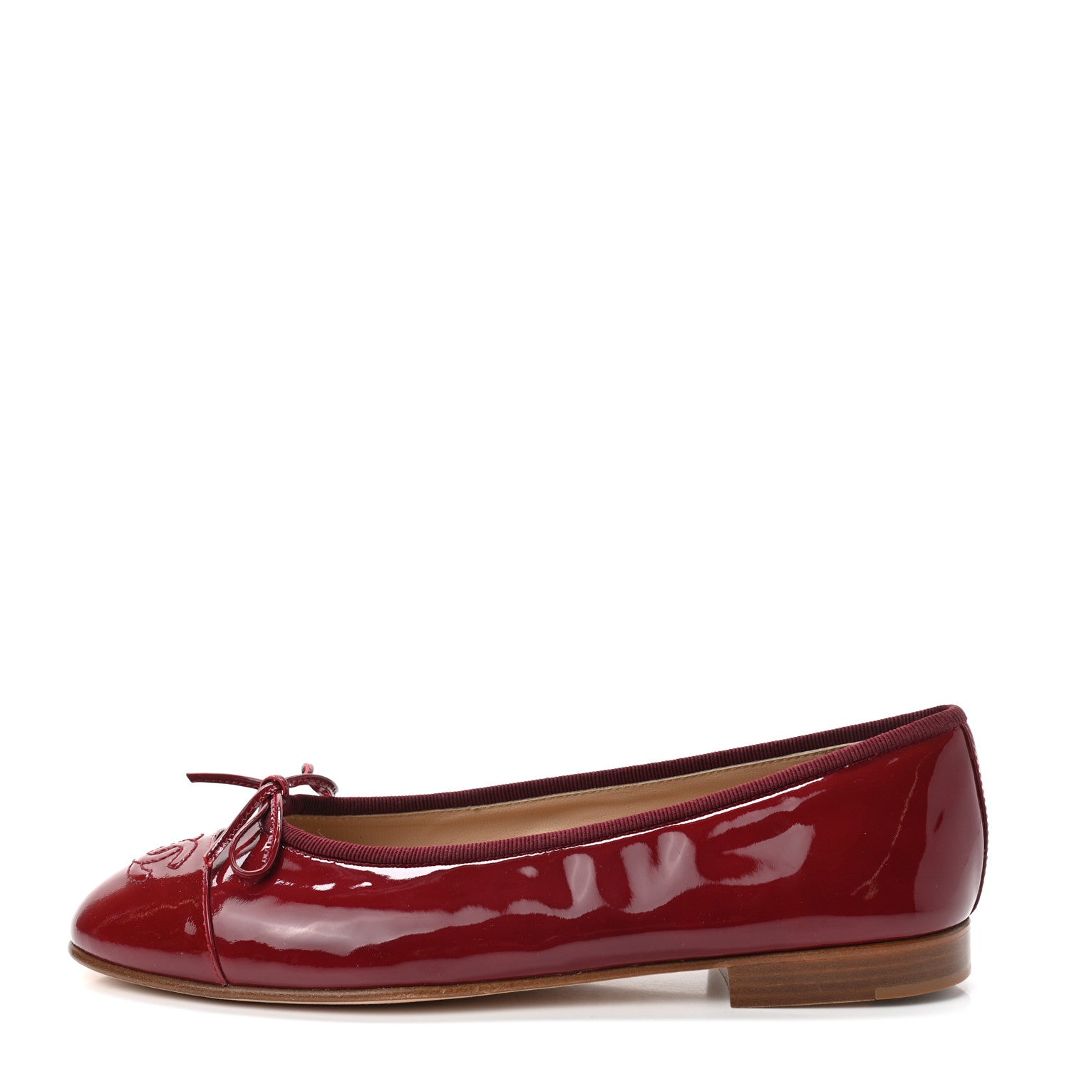 Chanel Patent CC Cap Toe Ballerina Flats 37.5 Red 1 of 7