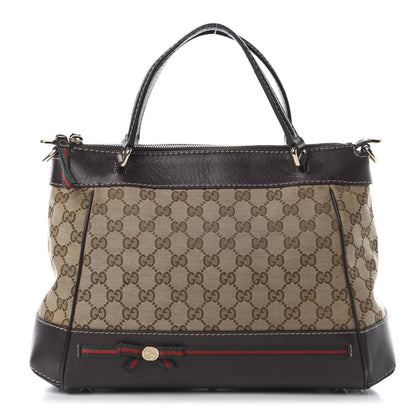 Gucci Monogram Web Mayfair Top Handle Satchel Dark Brown 1 of 19