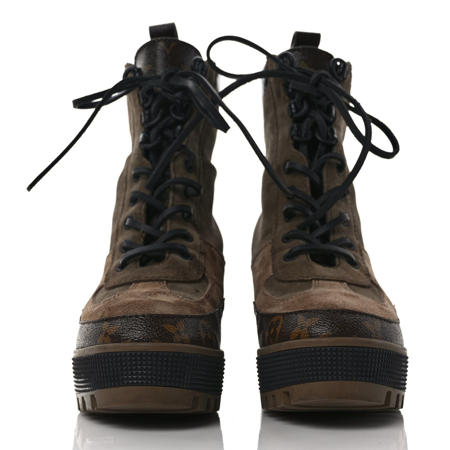 Louis Vuitton Suede Calfskin Crocodile Embossed Patent Monogram Laureate Platform Desert Boots 38 Beige 2 of 8