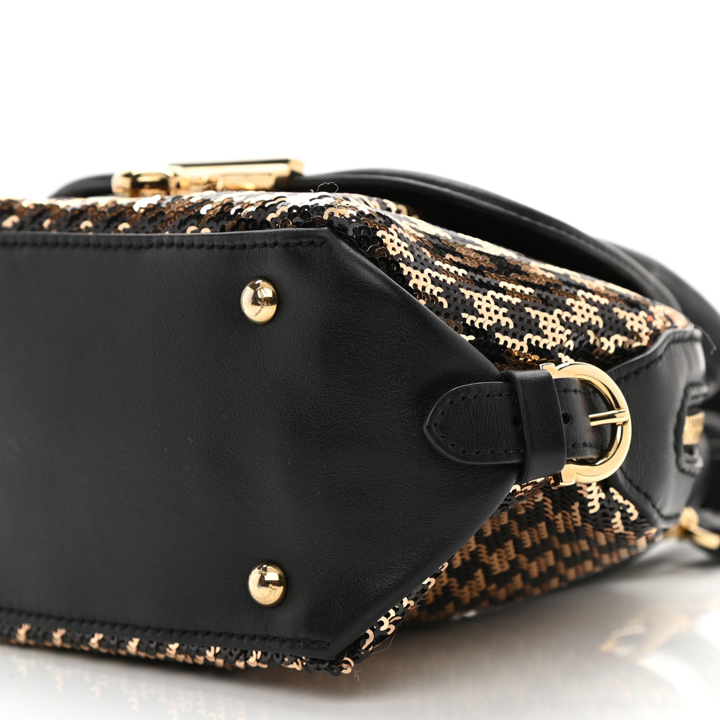 Calfskin Sequin Small Fiamma Bag Black Gold