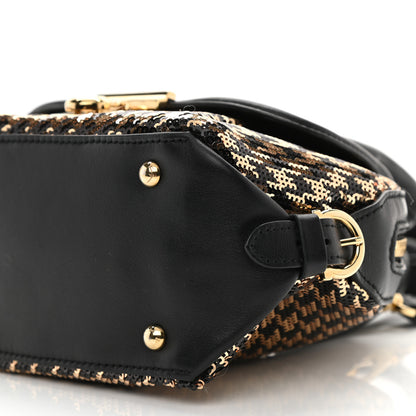 Salvatore Ferragamo Calfskin Sequin Small Fiamma Bag Black Gold 9 of 11