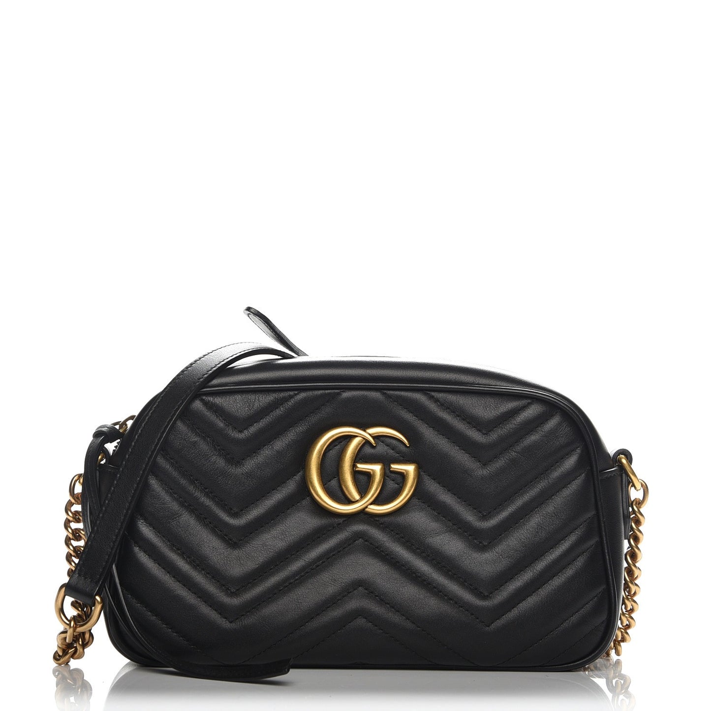 Calfskin Matelasse Small GG Marmont Chain Shoulder Bag Black