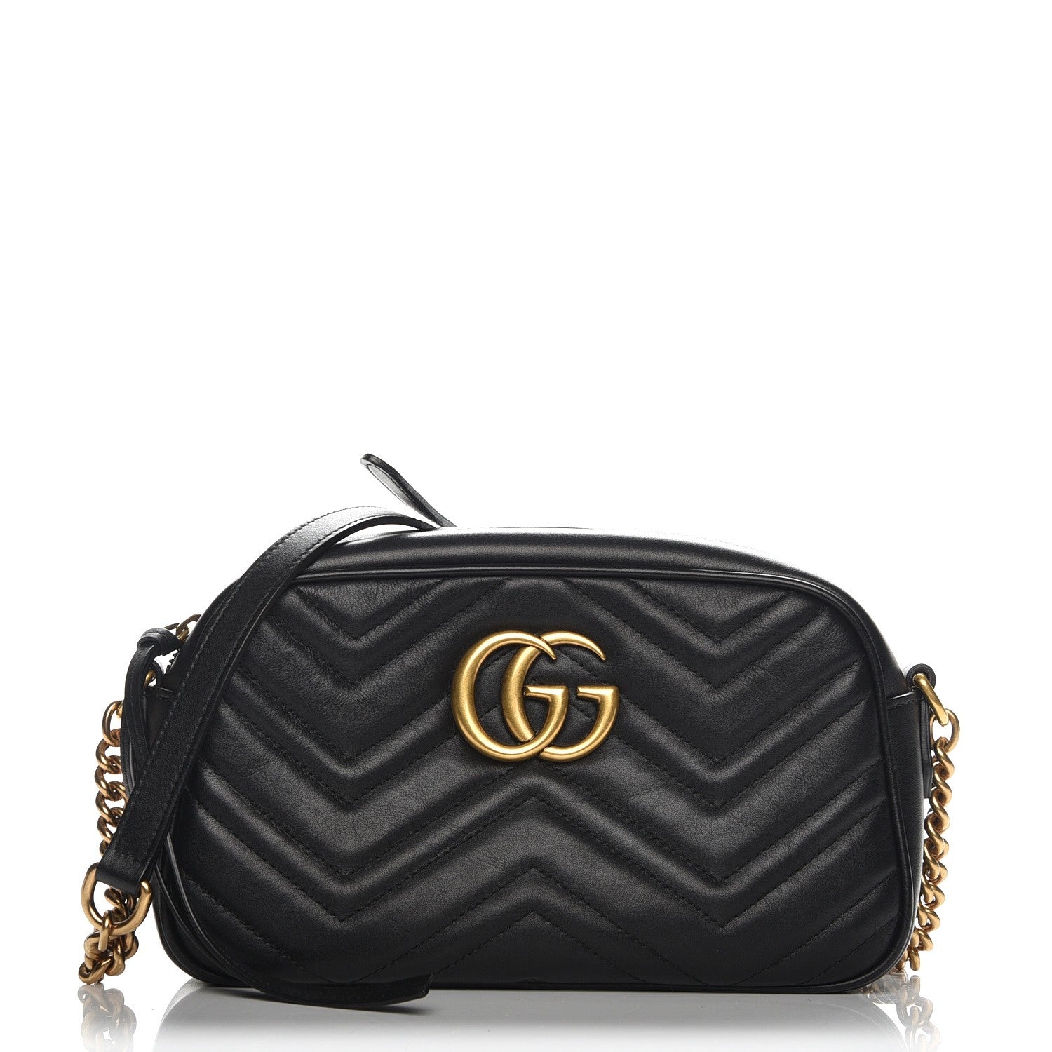 Gucci Calfskin Matelasse Small GG Marmont Chain Shoulder Bag Black 1 of 7