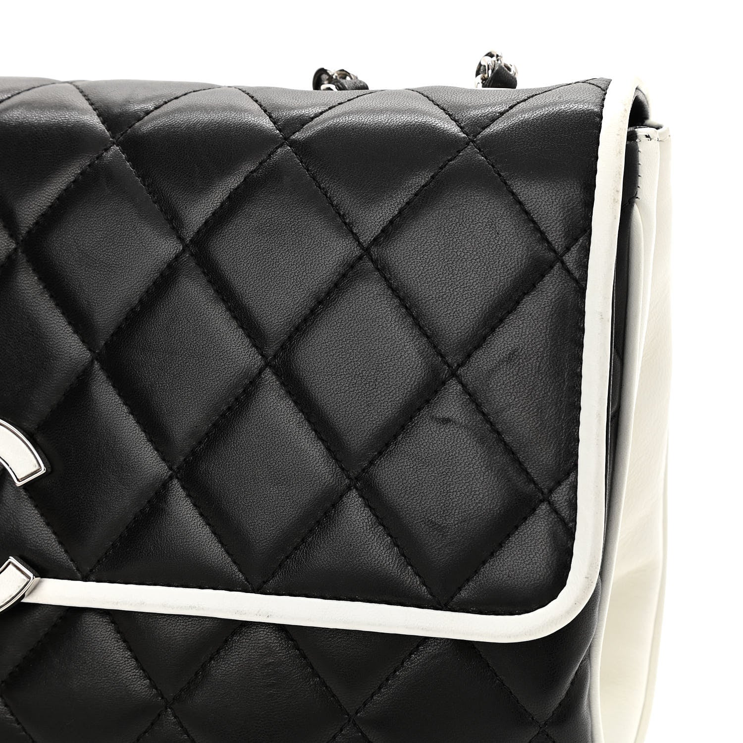 Chanel Lambskin Quilted Flap Black White 12 of 14