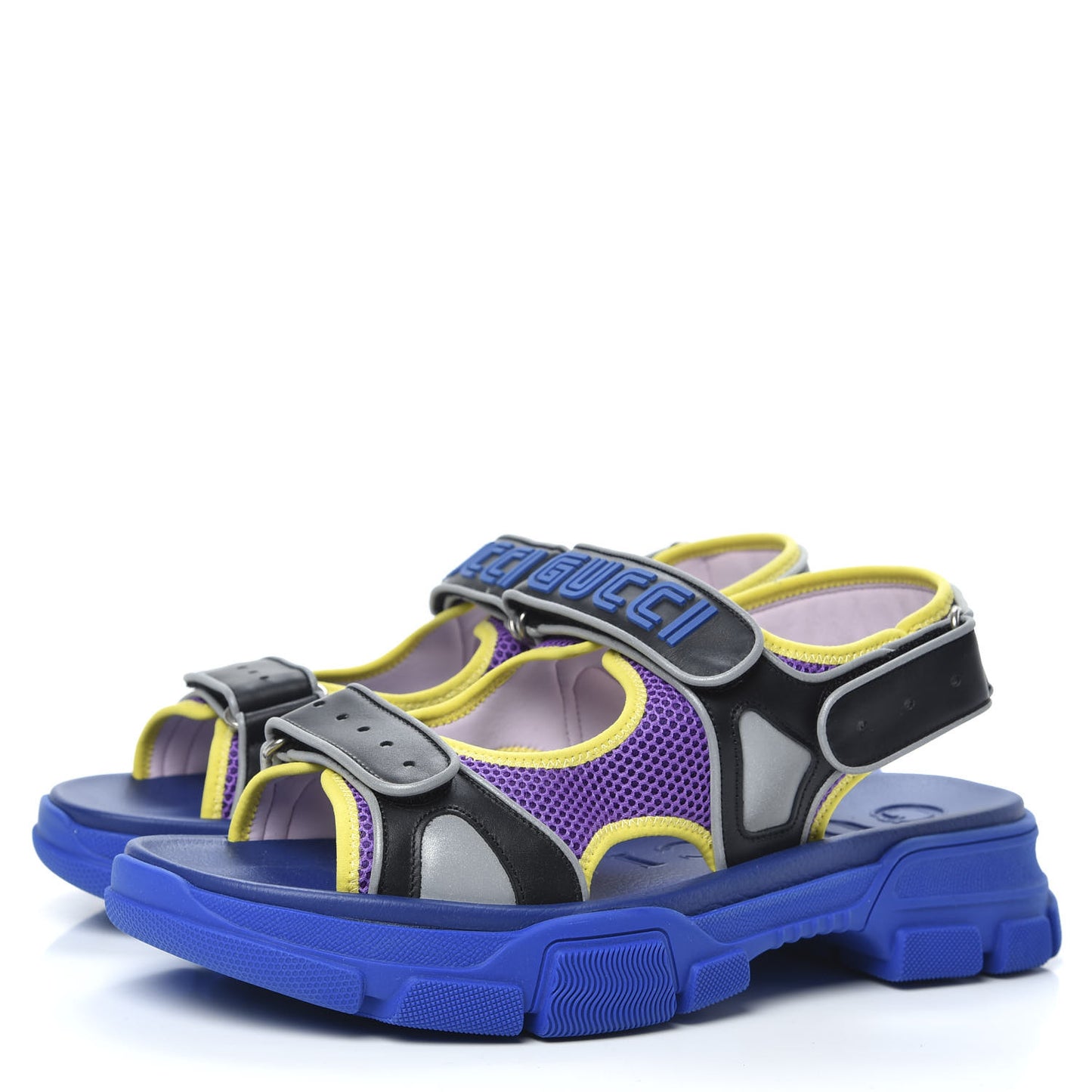 X SEGA Calfskin Mesh Mens Aguru Sandals 12 Black Blue Purple