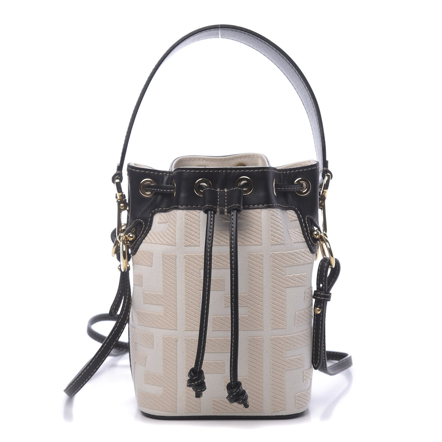 Canvas Vitello King F is Fendi FF Embroidered Mini Mon Tresor Bucket Bag Grezzo Black