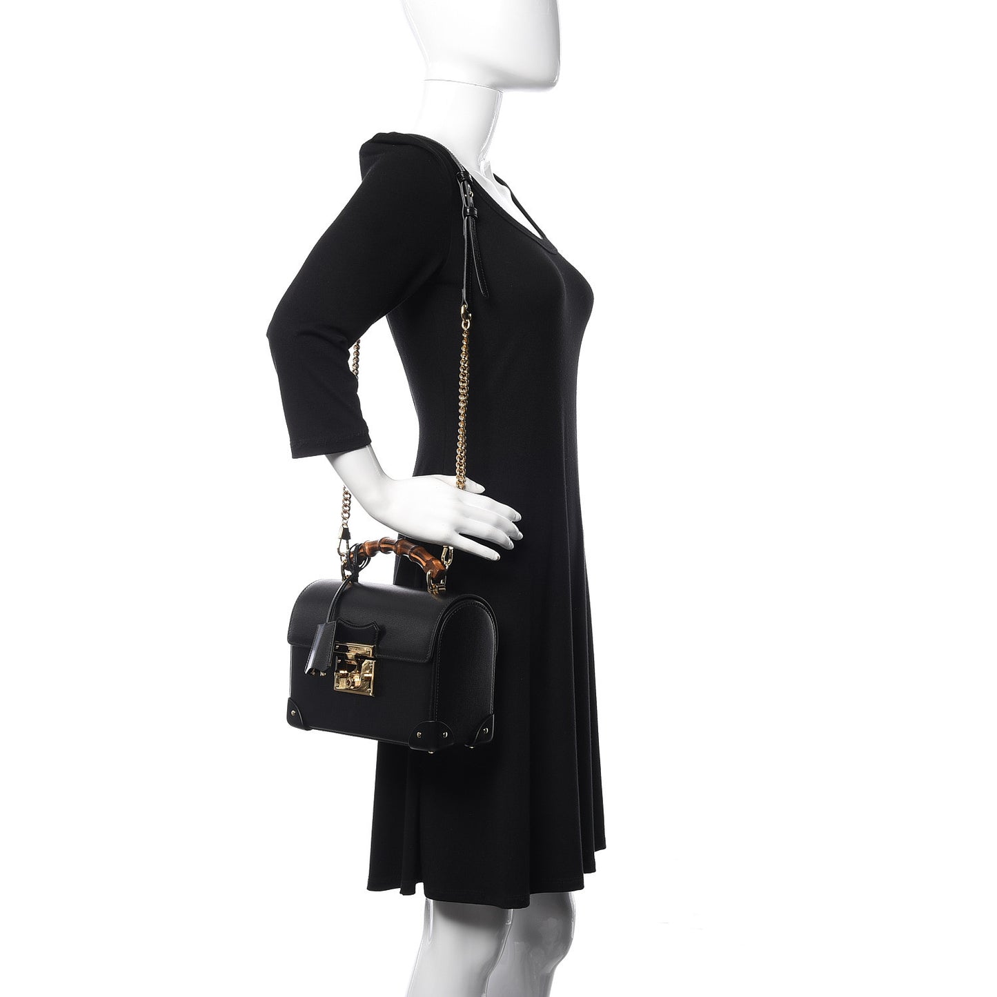 Calfskin Small Padlock Bamboo Shoulder Bag Black
