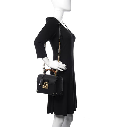 Gucci Calfskin Small Padlock Bamboo Shoulder Bag Black 2 of 10