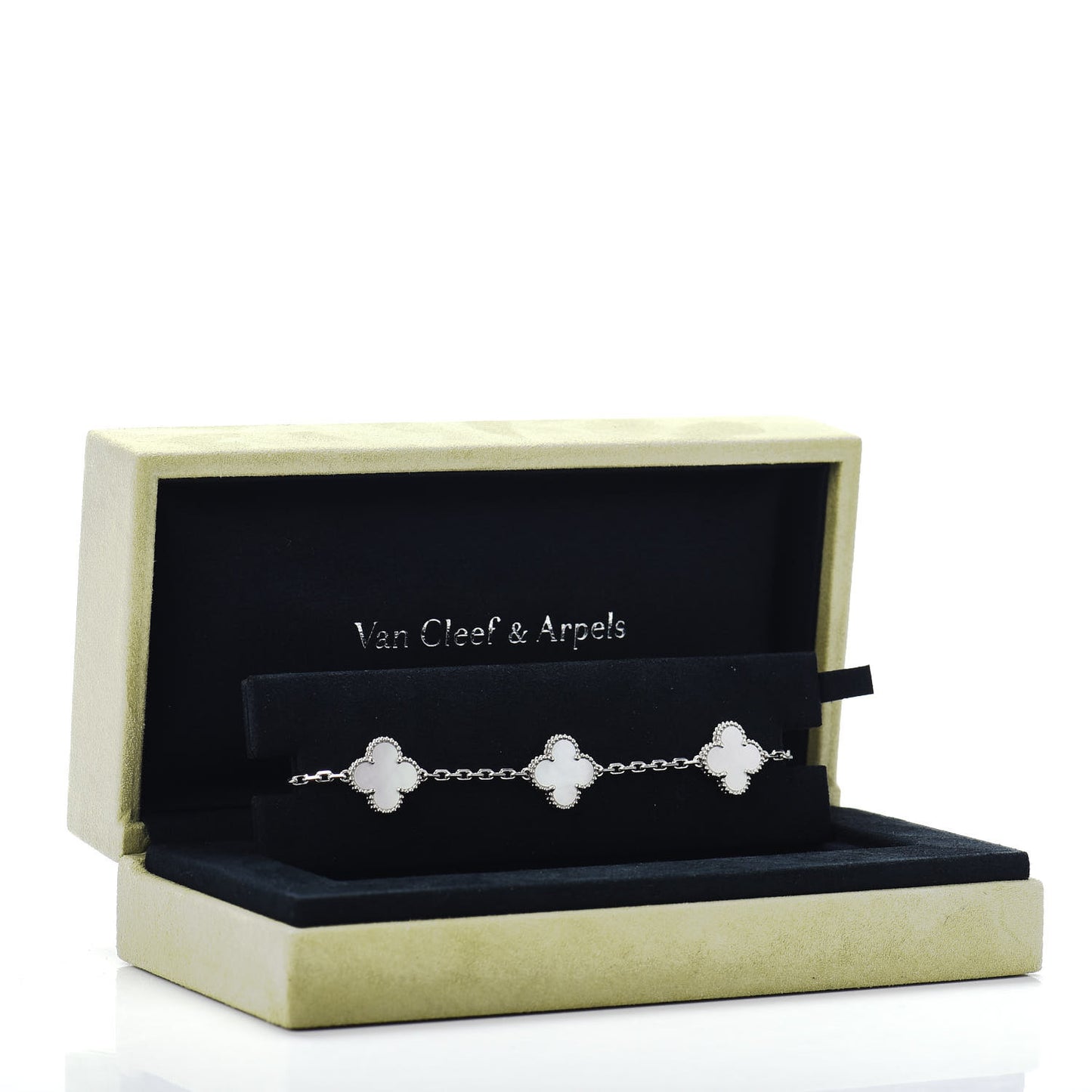 18K White Gold Mother of Pearl 5 Motifs Vintage Alhambra Bracelet