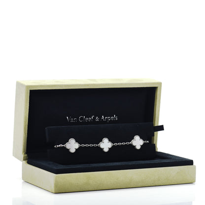 Van Cleef & Arpels 18K White Gold Mother of Pearl 5 Motifs Vintage Alhambra Bracelet 5 of 5