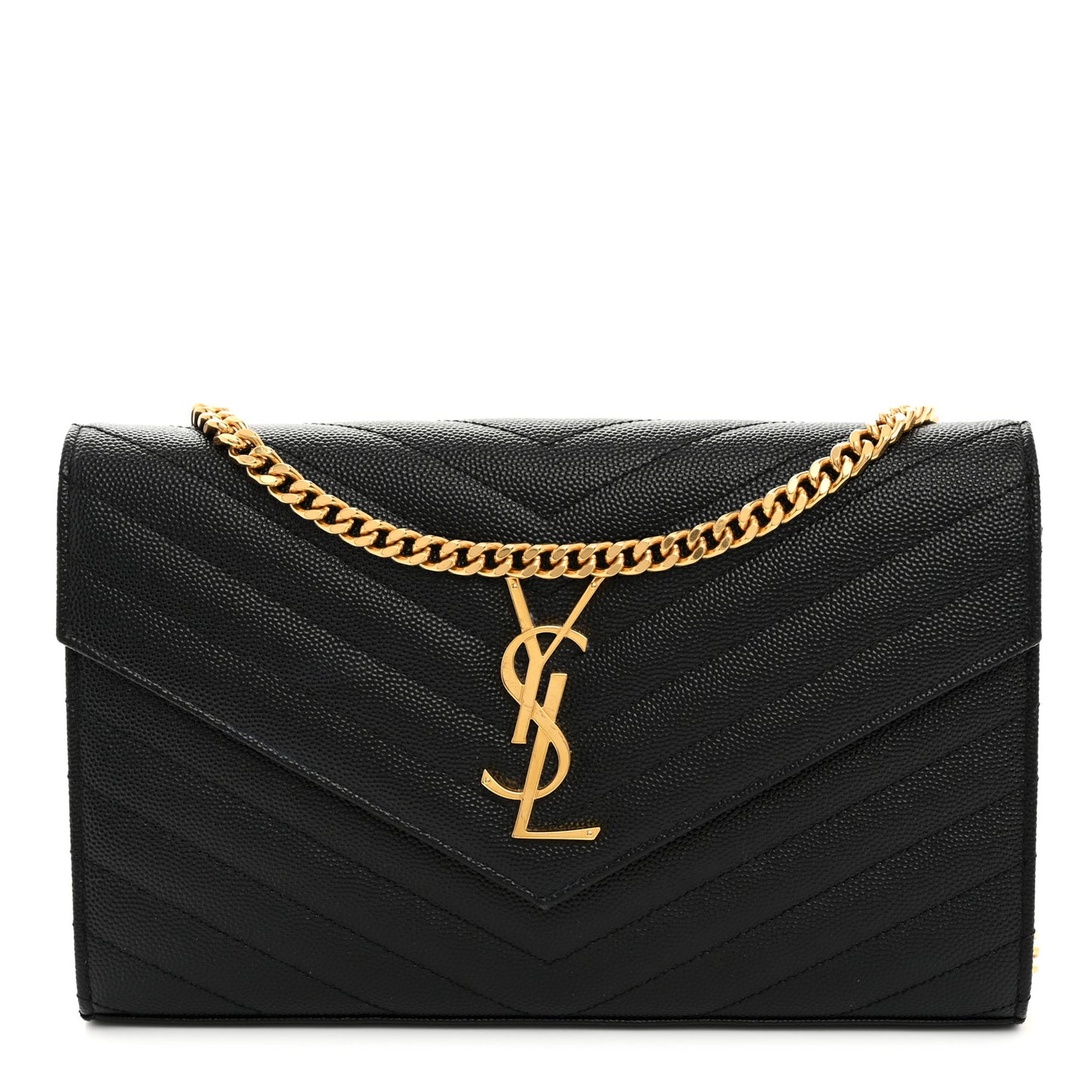 Grain De Poudre Matelasse Chevron Monogram Chain Wallet Black