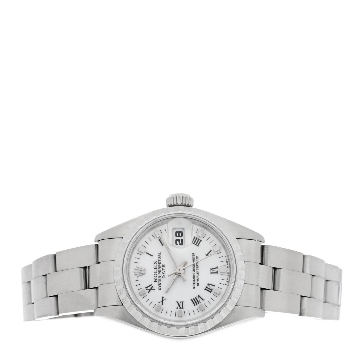 Stainless Steel 26mm Oyster Perpetual Date Watch White Roman 69240