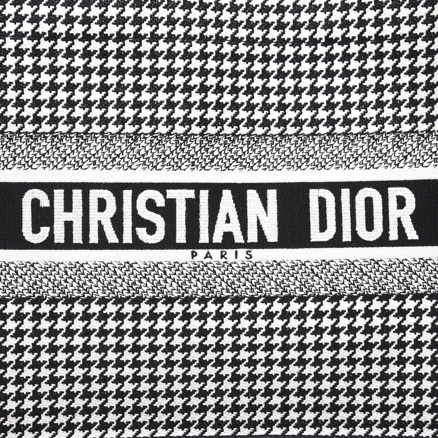 Canvas Houndstooth Embroidered Medium Book Tote Black White