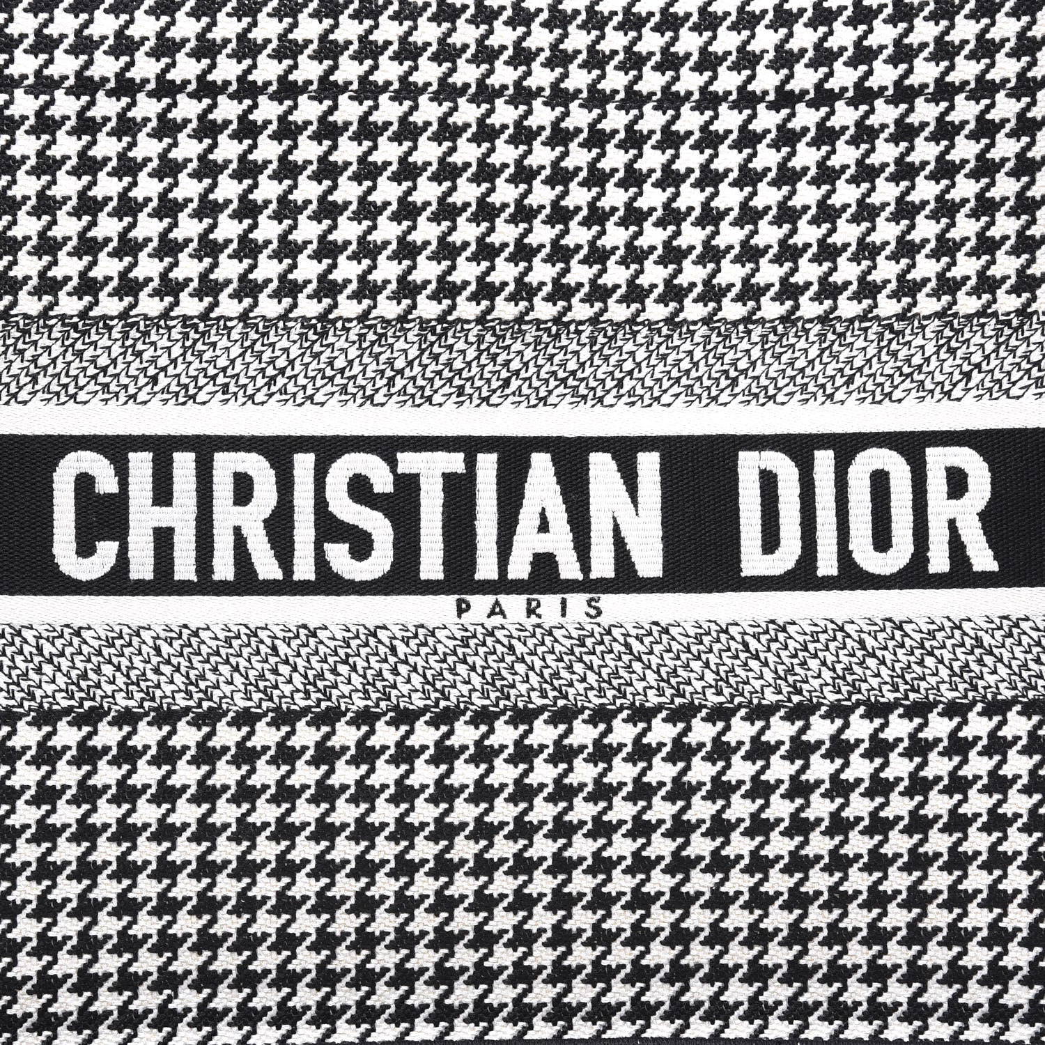 Christian Dior Canvas Houndstooth Embroidered Medium Book Tote Black White 9 of 10