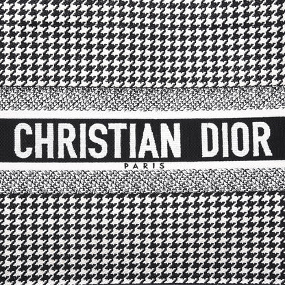 Christian Dior Canvas Houndstooth Embroidered Medium Book Tote Black White 9 of 10