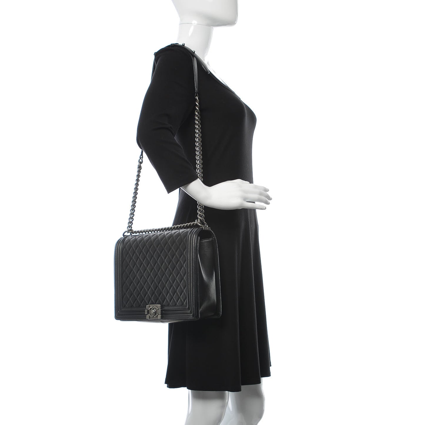 Lambskin Quilted Large Boy Flap Black