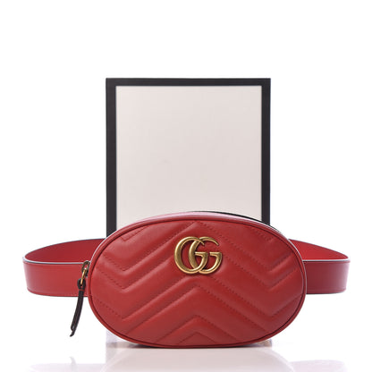 Gucci Calfskin Matelasse GG Marmont Belt Bag 95 38 Hibiscus Red 11 of 11