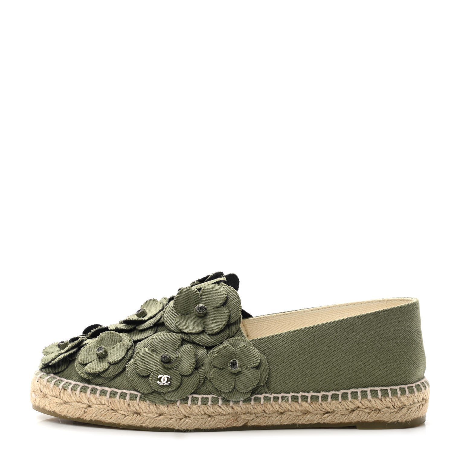 Chanel Fabric Camellia CC Espadrilles 40 Khaki 1 of 10