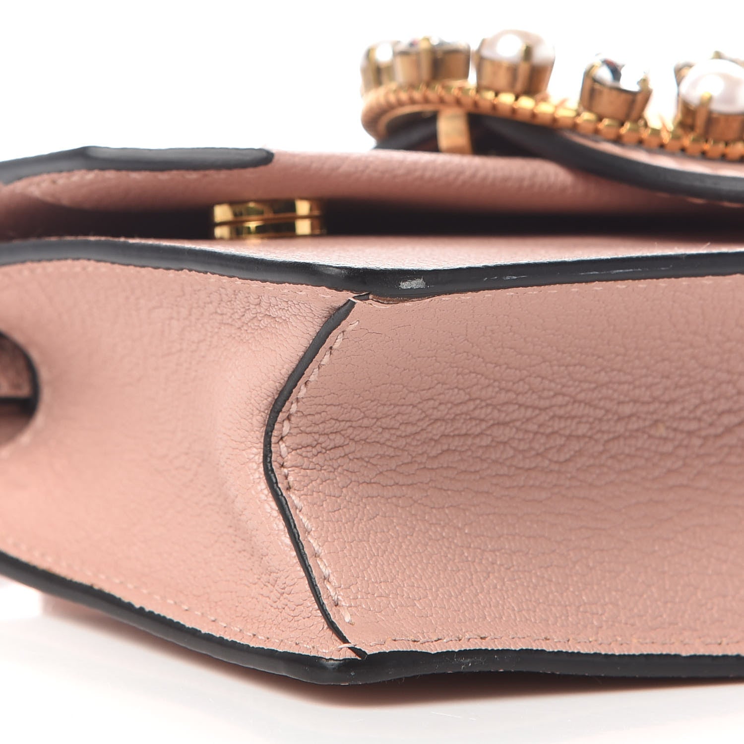 Miu Miu Goatskin Madras Soft Calfskin Crystal Pearl Embellished Shoulder Bag Orchidea 5 of 8