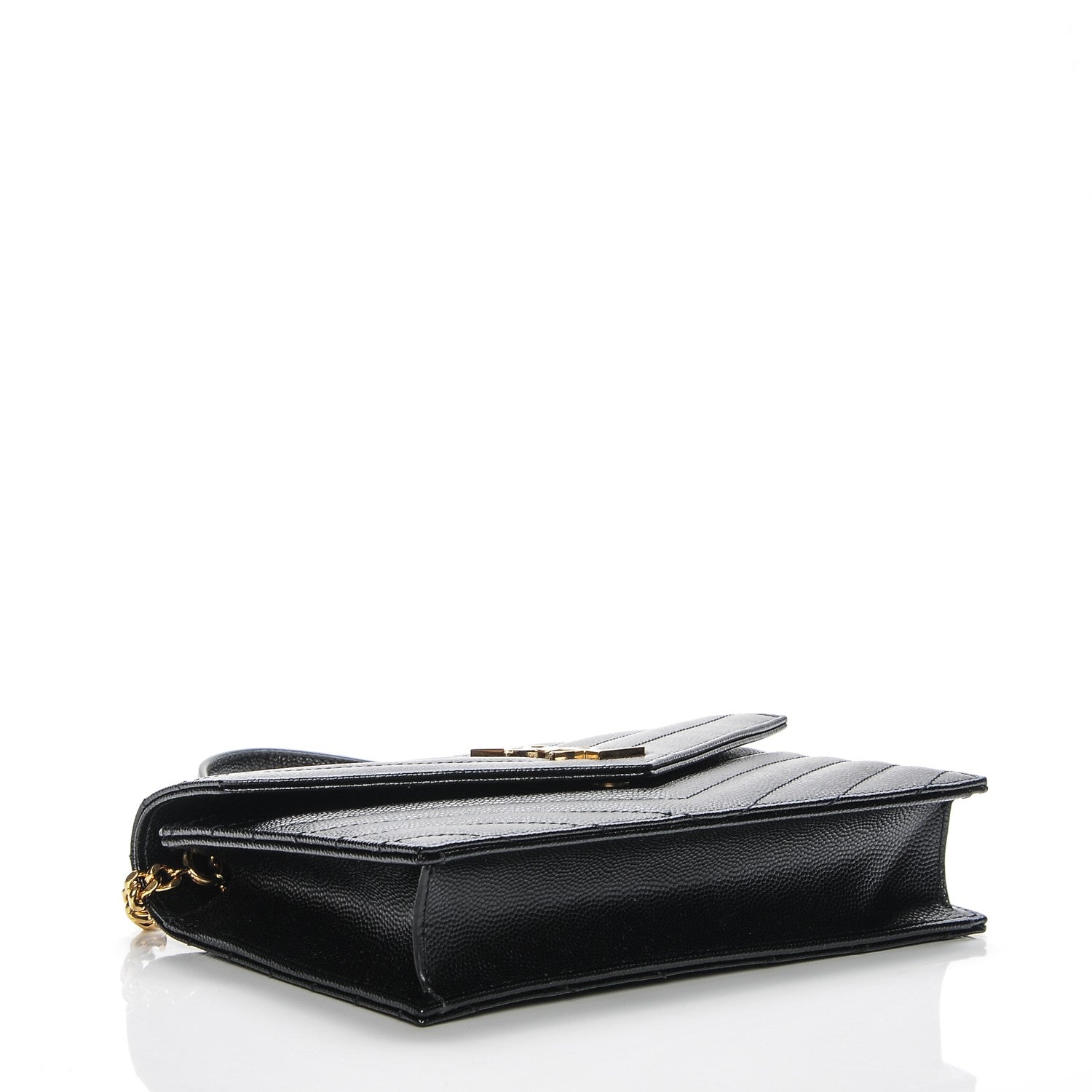 Saint Laurent Grain De Poudre Matelasse Chevron Monogram Envelope Chain Wallet Black 4 of 6