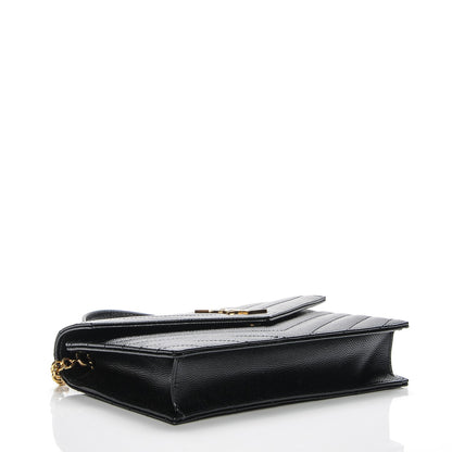 Saint Laurent Grain De Poudre Matelasse Chevron Monogram Envelope Chain Wallet Black 4 of 6