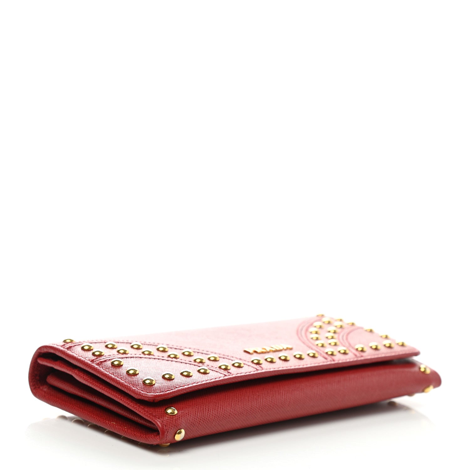 Prada Saffiano Studded Continental Flap Wallet Red 4 of 8