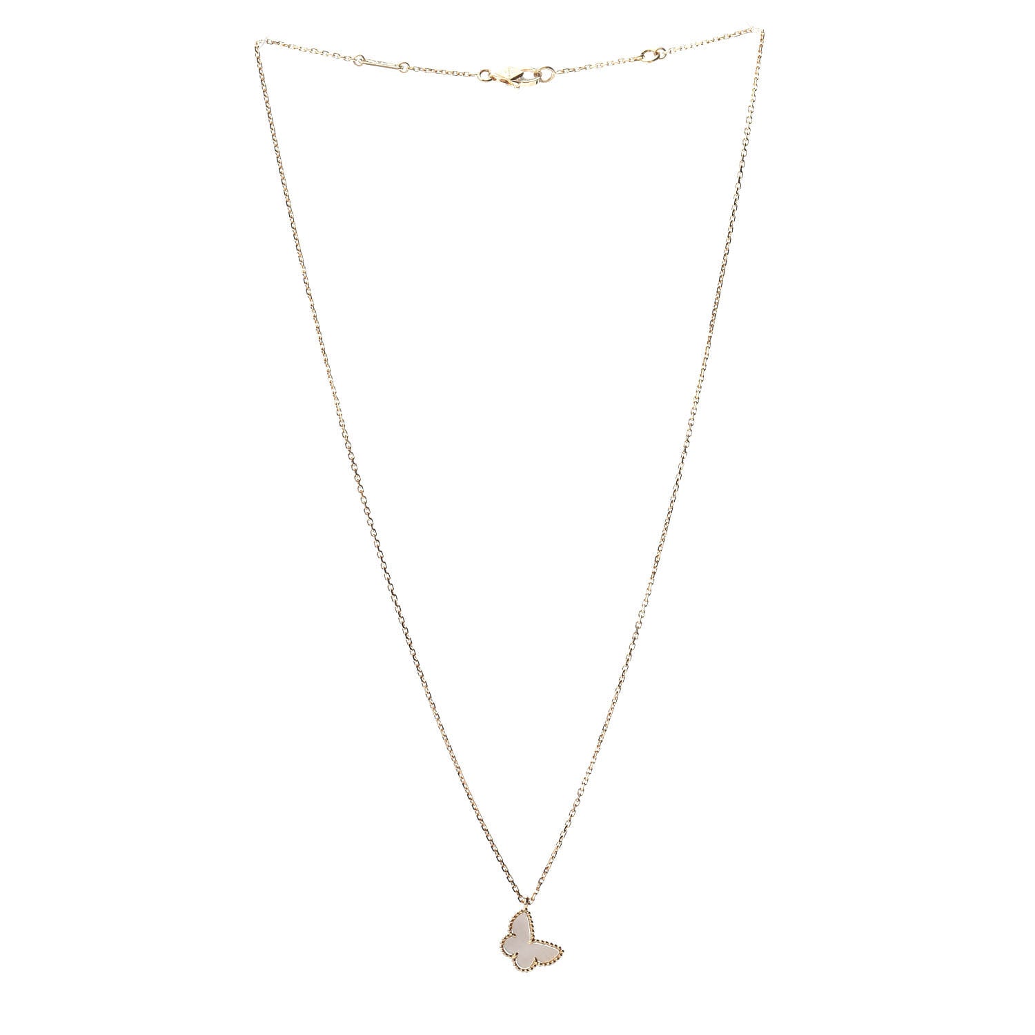 Van Cleef & Arpels 18K Yellow Gold Mother of Pearl Sweet Alhambra Butterfly Pendant Necklace 3 of 5
