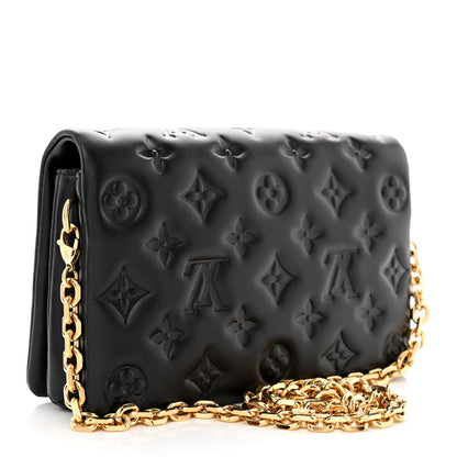Louis Vuitton Lambskin Embossed Monogram Pochette Coussin Black 3 of 10